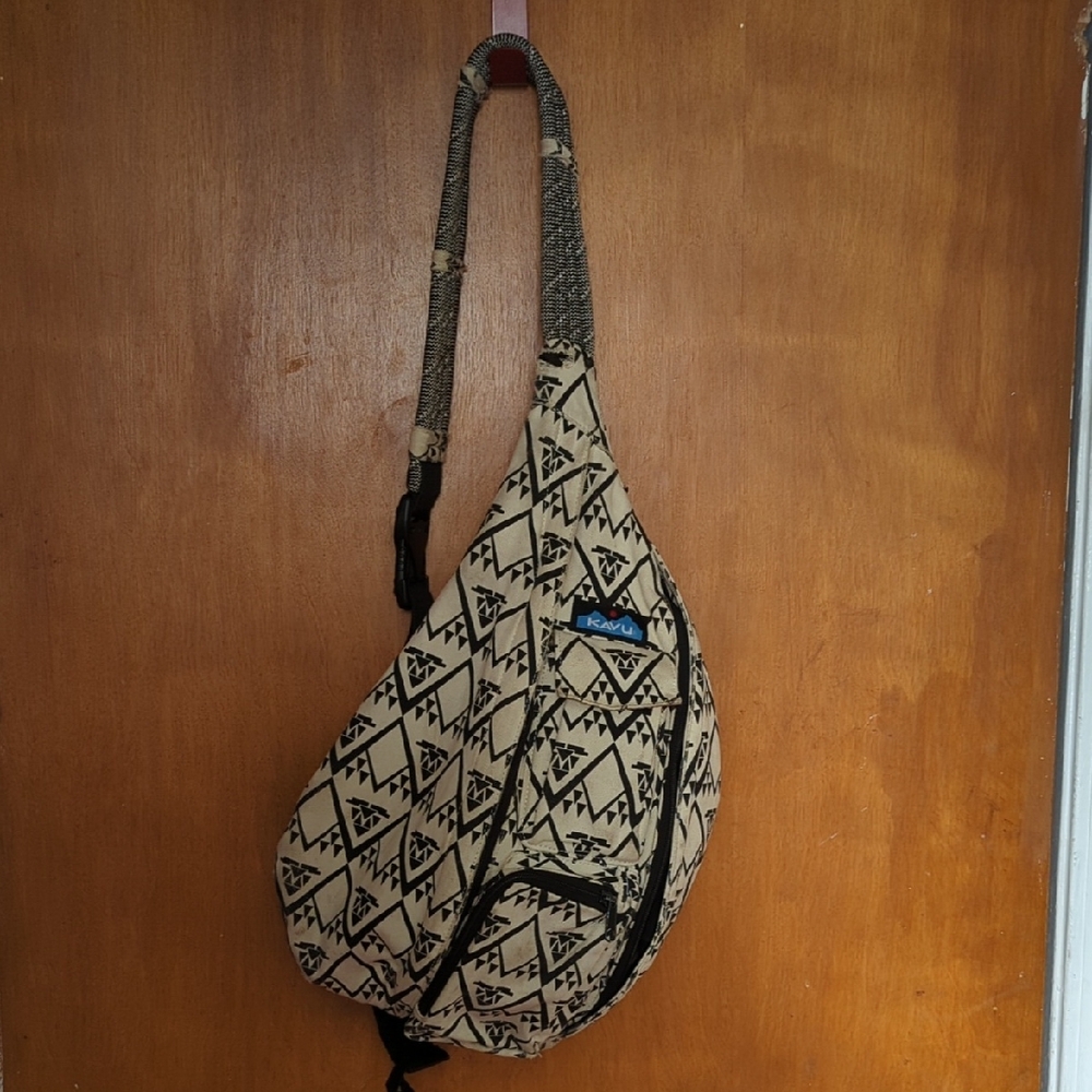 Kavu Tan and Black Geometric Crossbody Bag
